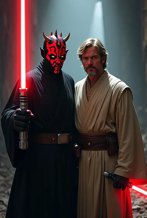 Darth Maul taking a selfie with Obi wan kenobi 