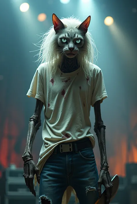 Dead cat, Zombi Seco, Cats skull face, Ed do Iron Maiden, gato Sphinks,  with white hair on the head ,  long and white hair only on the head , Zombie cat, com cara de Zombi Seco,  with totally white eyes ,  the face of a skull with skin ,  with a dirty whi...