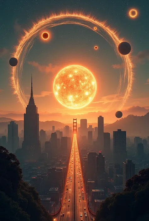 San Franisco Traffic as the center of the solar system with the sun and other planets orbiting the city of san Franisco