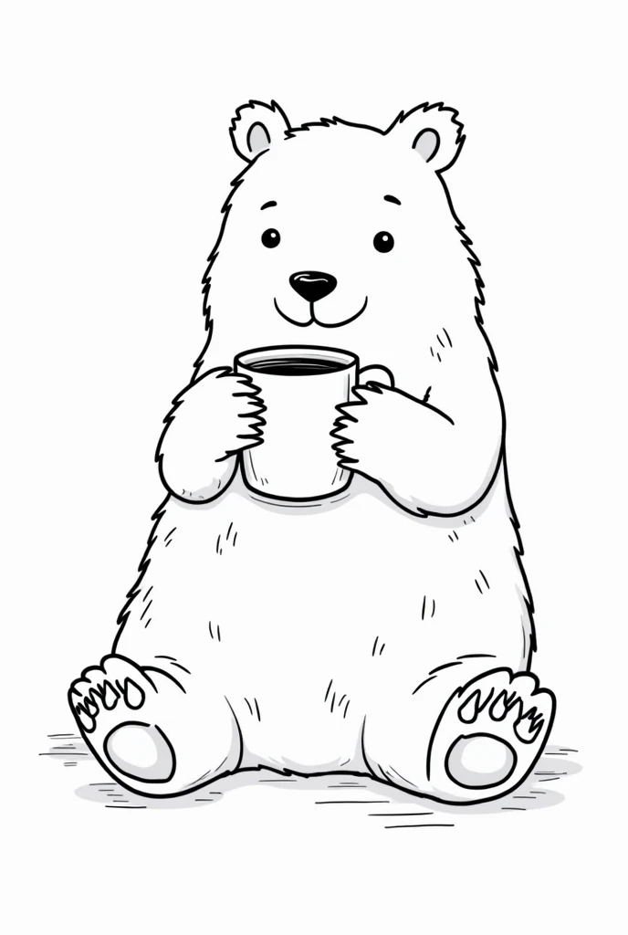 Drawing of a bear drinking chamomile ,  easy to trace 
Black and white with thick edges 
