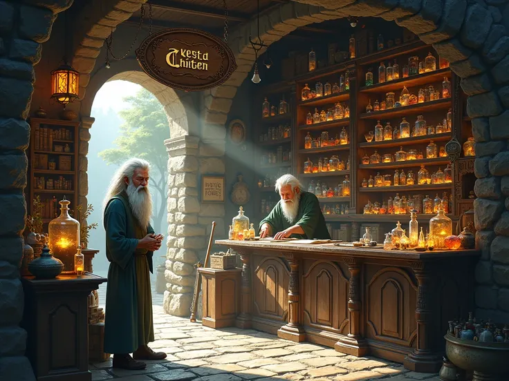 Small shop . Magic Staff Merchant, jewellery ,  jewels , potions, Scrolls.