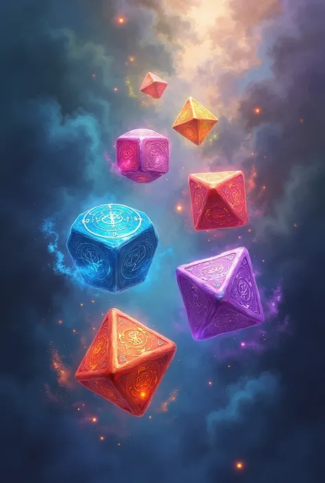 an ethereal art of colorful dice, mysterious looking and fantasy elements, painted, art, d