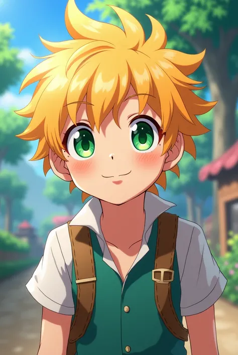 a boy anime version with blonde hair and green eyes