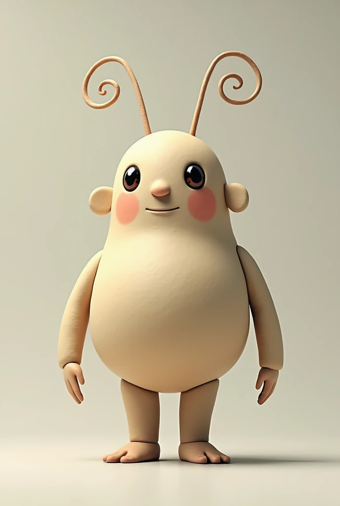 Make me a doll that is fat ,  that is oval and that has three big eyes 
In addition, it has four arms and a pair of antennas. 