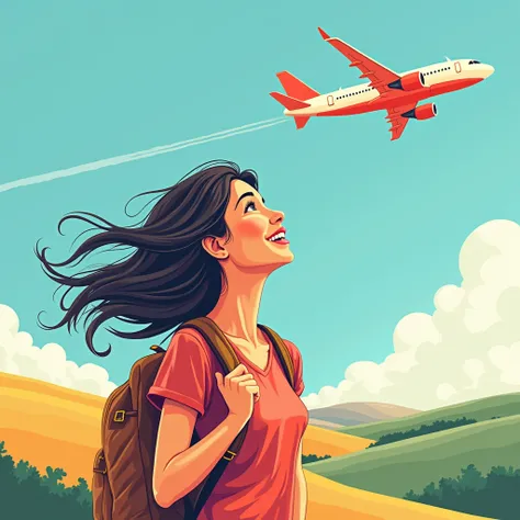 2d vector illustration, tshirt design for traveller, girl and airplane, (best quality, masterpiece: 1.3), 