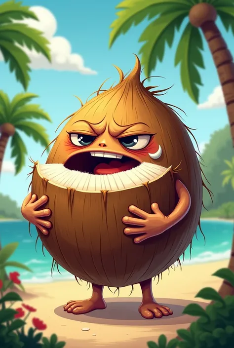 But make him bite the coconut and make it look like it hurts