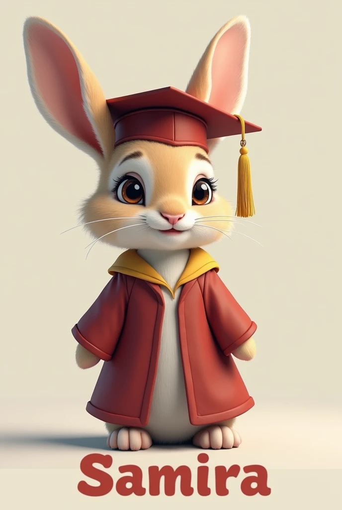 Little bunny dressed as a graduate with the name Samira in large on the bottom