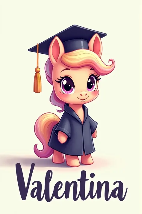 A little pony dressed as a graduate with the name of Valentina down in large