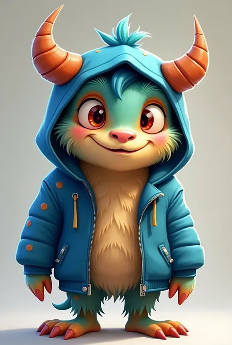 cartoon monster in a blue jacket with horns and horns, vector art by Ryan Yee, trending on polycount, digital art, cute monster character design, cute monster, monster character design, portrait of a cute monster, cute detailed digital art, adorable digita...