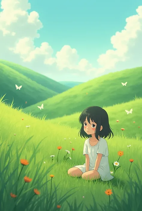 Ghibli girl in the grass