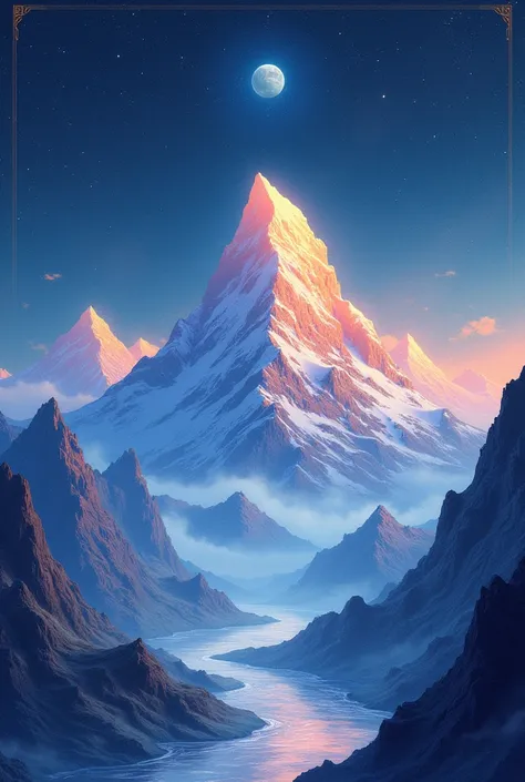 **Tarot cards are created. The background of the mountain cards is a realistic space background. Delicate is painted, vibrant colors and similar art style. The illustration is delicate and detailed: a large mountain with several mountains around it, ar-- 9...