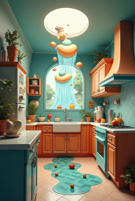 Creation of a surreal image in a kitchen composed of 7 images 