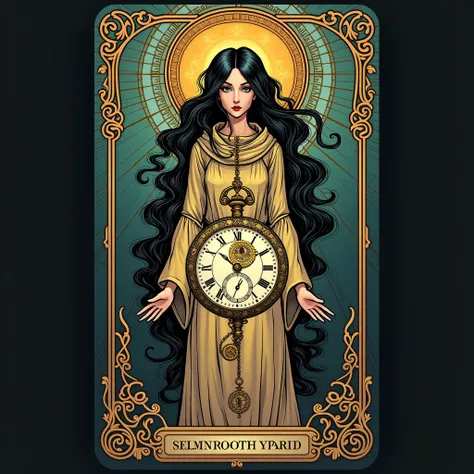 tarot card, Art Nouveau, high saturation, pocket watch