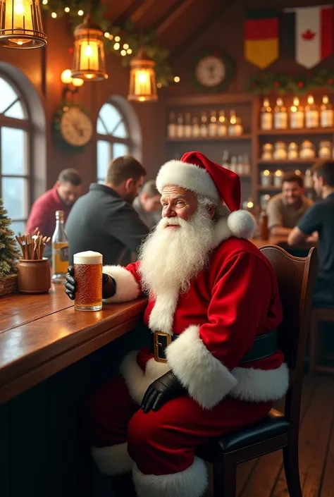 Santa Claus drinking beer at the bar in Germany