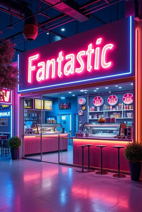 a gamer-themed food and ice cream venue, with a sign that says FANTASTIC FRIV 