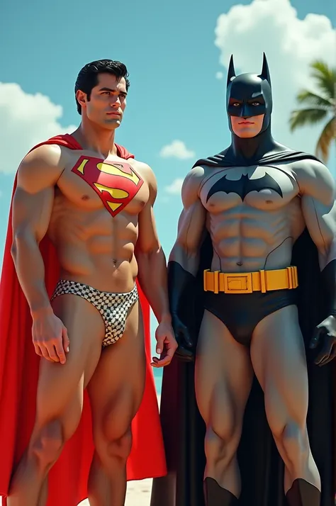 Superman and Batman in thongs 