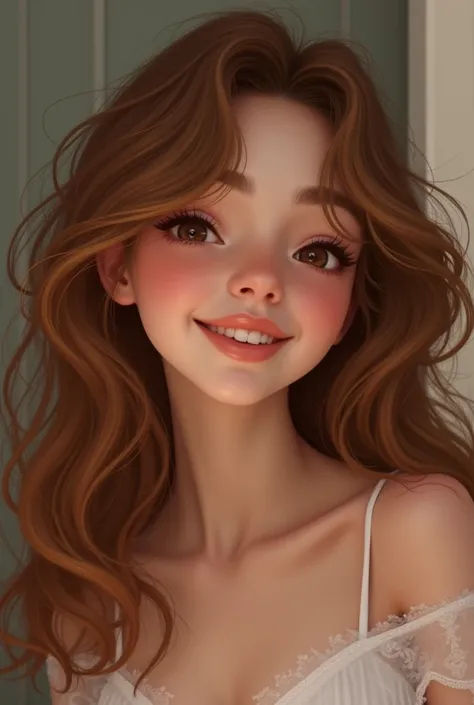 wavy haired girl smiling naked
