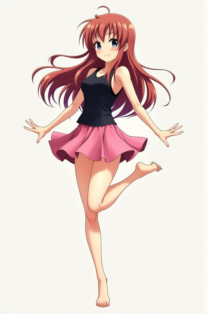 (masterpiece, best quality:1.2), 1girl, solo,standing_split, 
Yuuki Mikan, long hair, without black sleeveless short vest，pink skirt，black