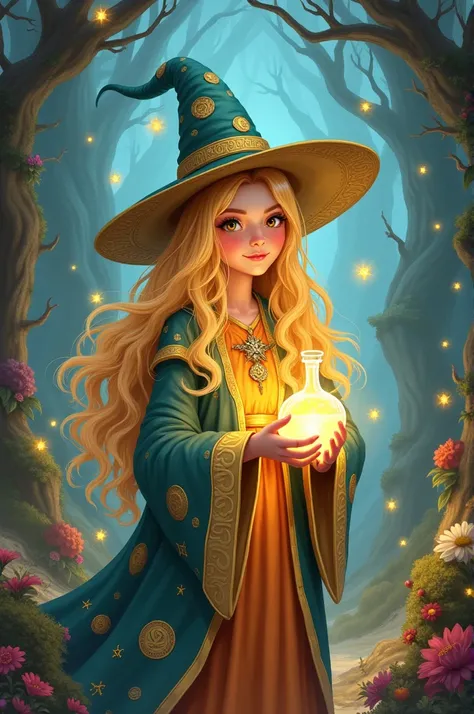 A blonde science witch illustration for a ren’s book 