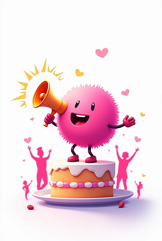 Illustration for cake topper on white background.  pink color , Pompom, Megafone  ,  silhouettes , halo , brilliance , light , link 