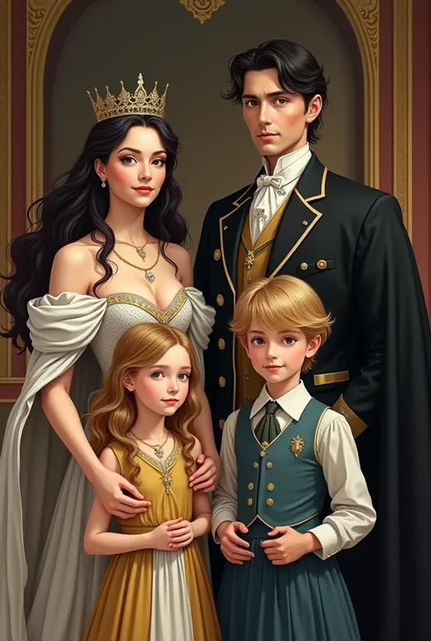 The royal family, a woman with dark hair and a girl with blond hair, as well as a man with dark hair and a boy with blond hair