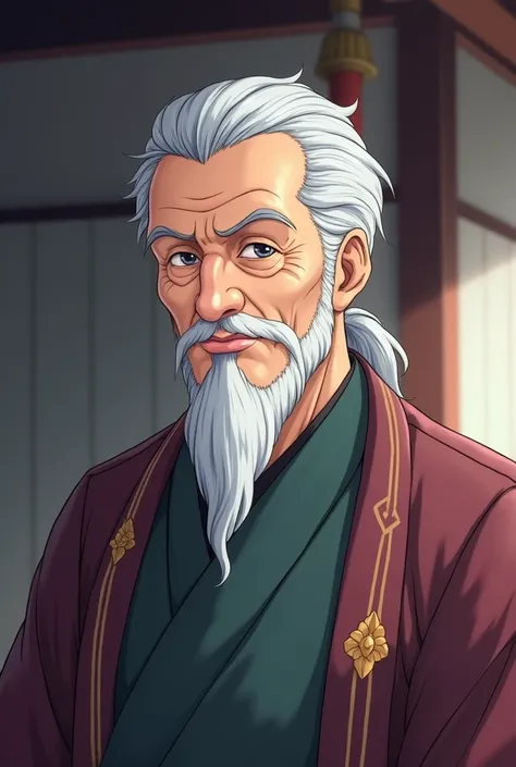 Gray haired male servant with beard,  anime style