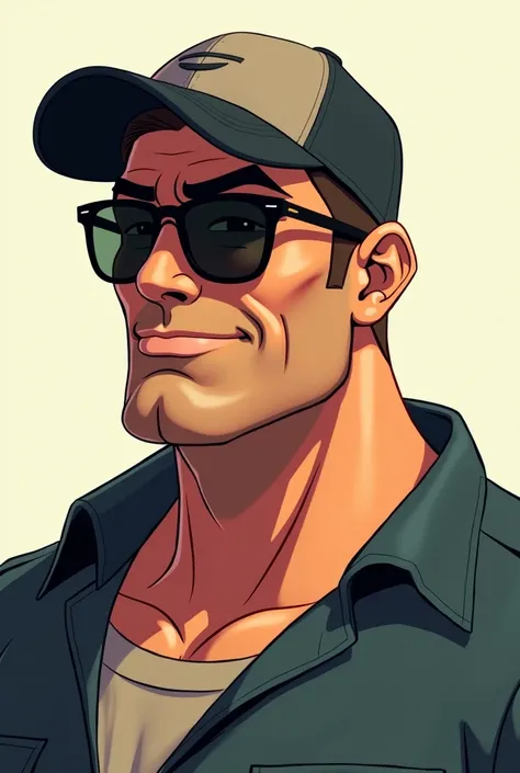 animated adult male profile with sunglasses and cap