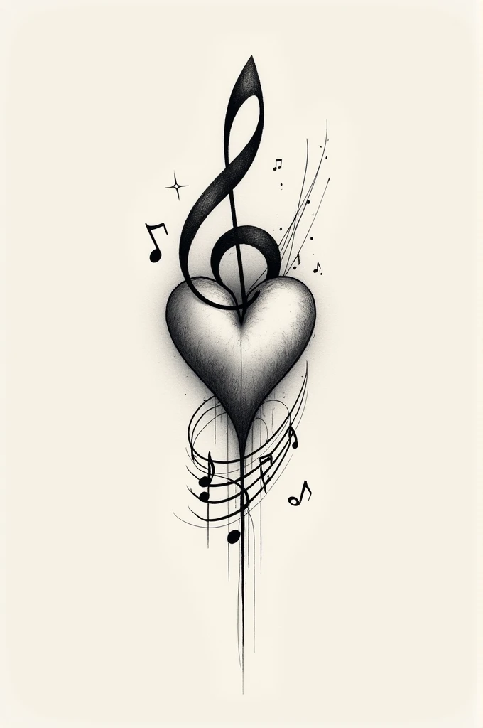 Tattoo of a musical staff sprouting from a heart with a melody 