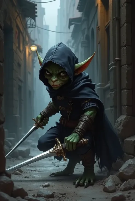 Goblin thief with 2 sword and hood
