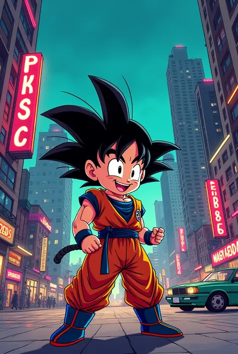 Fusion: A more animated dragonball character with GTA, toon art style, like a cuter logo