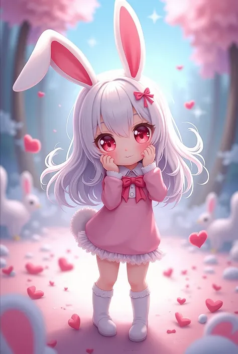 A bunny girl , very cute,  with red eyes ,and white hair 