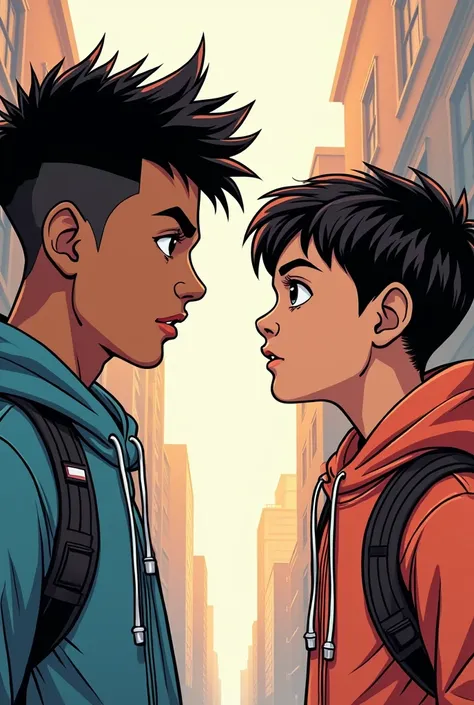 put gen z on one side and alpha generation on the other, have these two people look at each other and do this in comic book form