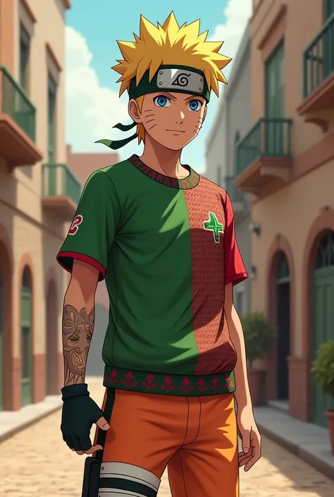 Naruto anime wearing the Moroccan national team shirt 