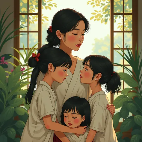 Mother and 3 daughters. Japanese family living in Brazil