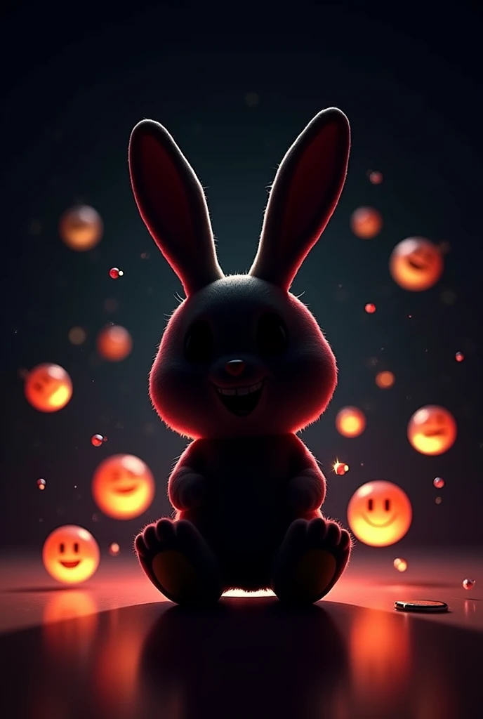 Vaner horizontal for YouTube black background emojis laughing face and humanoid rabbit silhouette 
