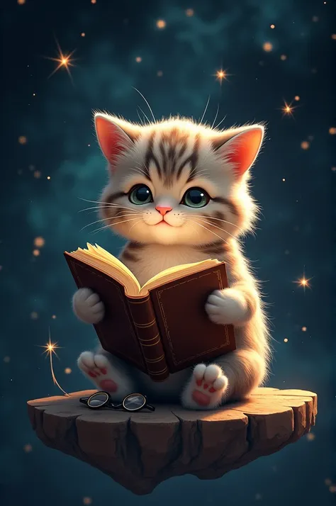 Cat reading in space