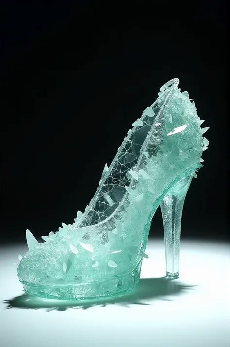 A shoe made og broken glass.