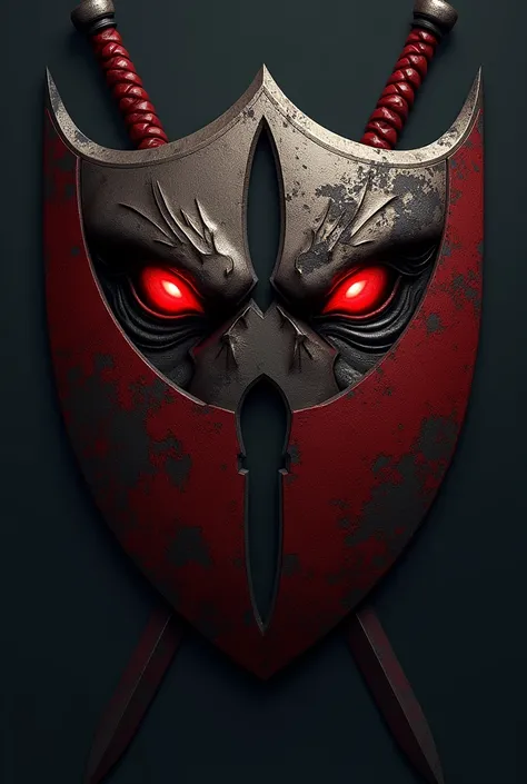 General Format: . The logo is shaped like a shield divided symmetrically in the middle, forming a "S"  mark or stripe on each side that complements .


2.  Red eyes:  in the center of the shield ,  there are two intense eyes in red .  One of the eyes has a...