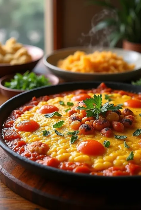  represents these dishes in an image : paella( Comunidad Valenciana )
 Tortilla de Patatas  (All of Spain )
Gazpacho (Andalusia )
  Fabada Asturiana  (Asturias)