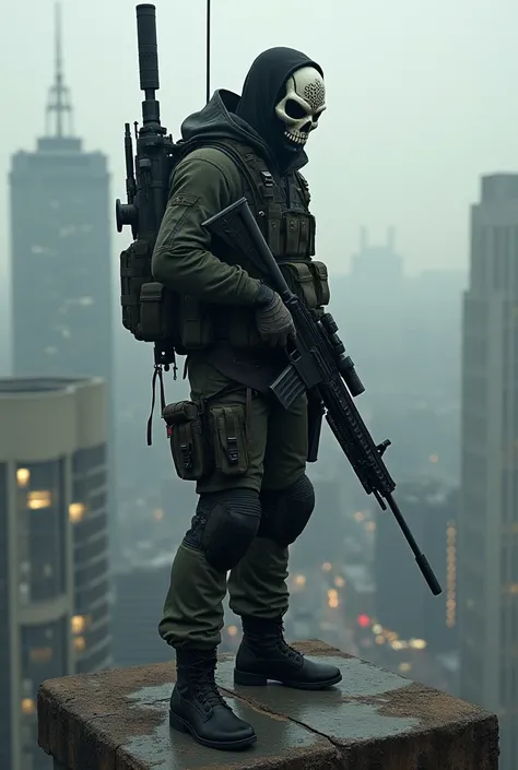 Soldier with a Sniper skull mask on top of the building 