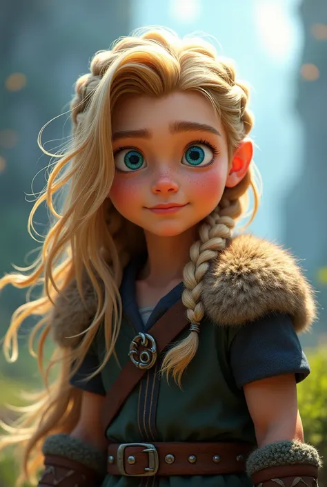 Viking boy face blond long braided hair. blue eyes. Animated 