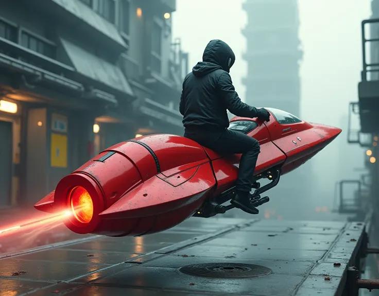 Sci-fi, sci-fi gadgets, big budget, industrial gothic, future school city,She landed on the perimeter of the school rooftop on her metallic red, sleek, bullet-shaped personal hoverbike.