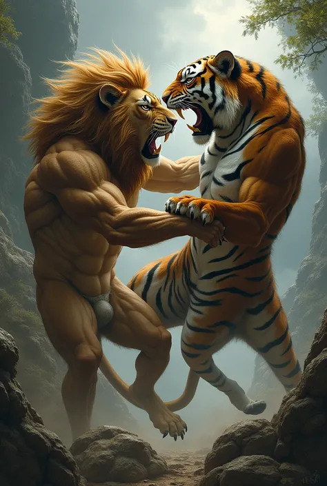 No,  create the same picture of the two powerful animals , Dont change anything ,  only that they fight and merge together and become an even more powerful being