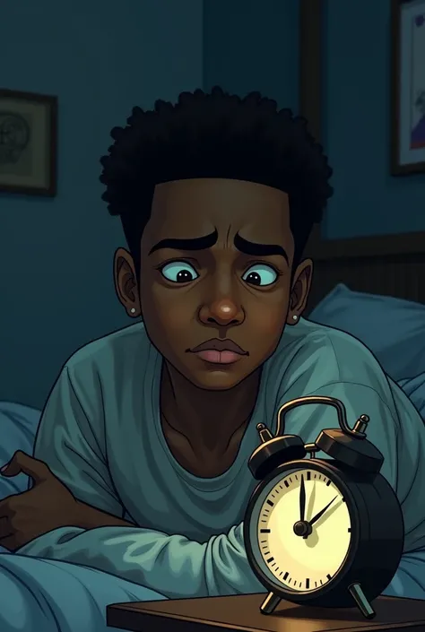  Camilo is a young man of African descent who wakes up at 4:00 a.m.,  with a tired but determined expression .  An old alarm is on his nightstand , and the room has humble details .