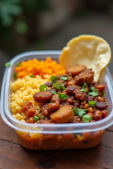 Brazilian marmitex in the plastic bowl