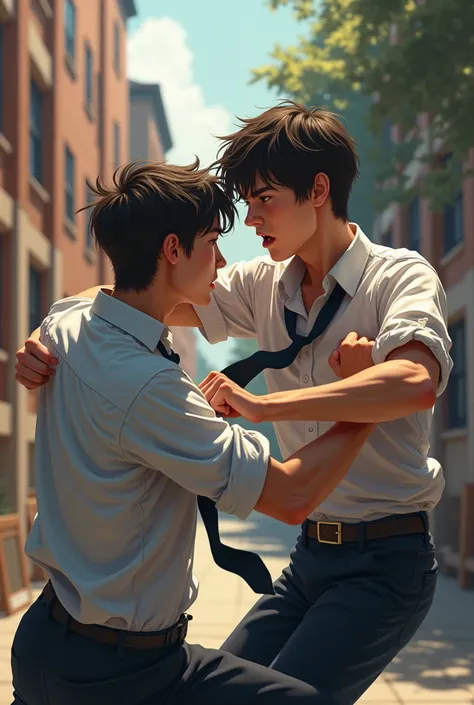 High school boys in shirts fighting