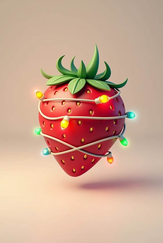  Logo of a single strawberry wrapped in Christmas lights. 2D logo . Strawberry emoji as in Whatsapp . It has to be in 2D, not in 3d