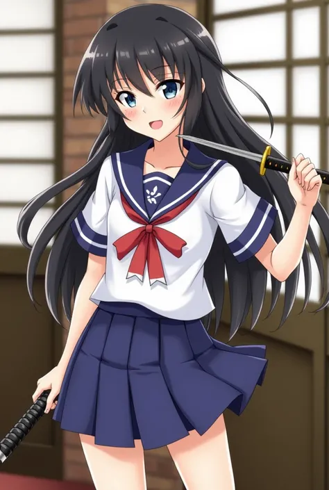 Katana, pretty, bonito, sweet, nice, blade, samurai, miniskirt, emotional, beauty, girl, weapon, long hair, sword, black hair, school uniform, ninja, female, lovely, skirt, warrior, girl, uniform, simple, sinister, lady, maiden