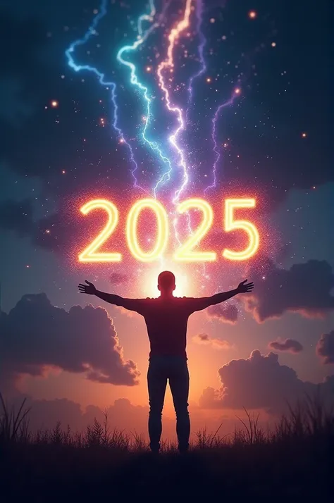 A highly motivational and visually engaging YouTube thumbnail. The design includes a bold, glowing number 2025 in large, futuristic font at the center. Surrounding the text, a vibrant explosion of energy waves and light streaks in shades of blue, purple, a...