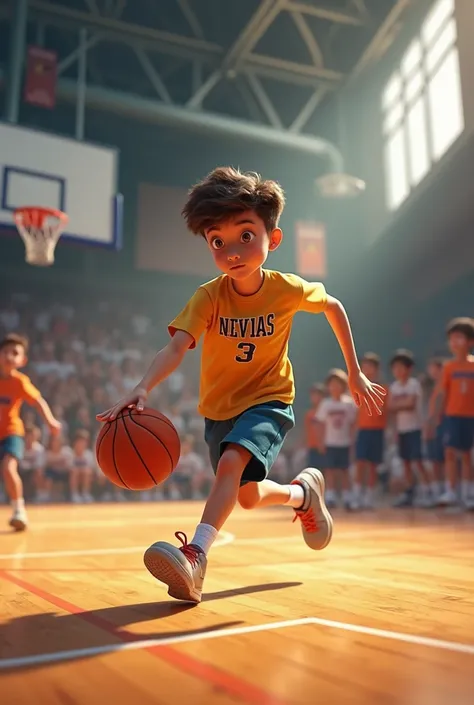 High school boy in a shirt playing basketball